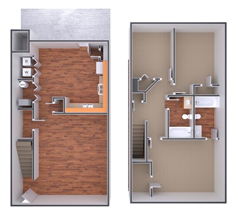 A floor plan of a house with a staircase and a bathroom.